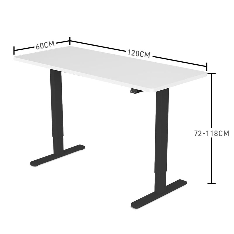 FORTIA Sit Stand Standing Desk, 120x60cm, 72-118cm Height Adjustable, 70kg Load, White/Black Frame