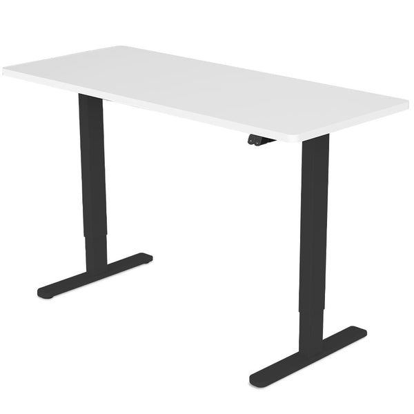 FORTIA Sit Stand Standing Desk, 140x60cm, 72-118cm Height Adjustable, 70kg Load, White/Black Frame