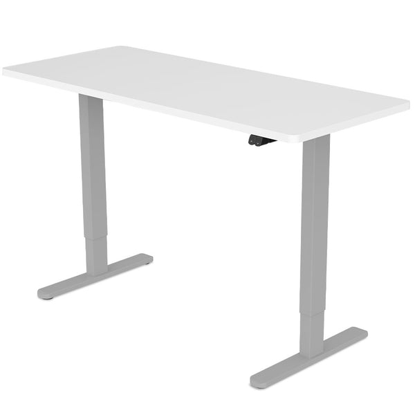 FORTIA Sit Stand Standing Desk, 140x60cm, 72-118cm Height Adjustable, 70kg Load, White/Silver Frame
