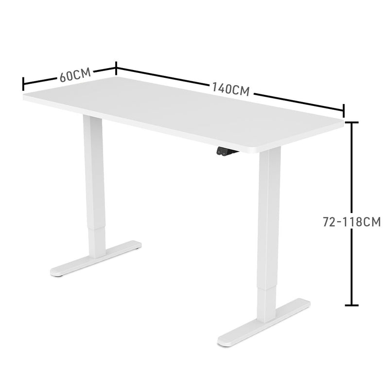 FORTIA Sit Stand Standing Desk, 140x60cm, 72-118cm Height Adjustable, 70kg Load, White/White Frame