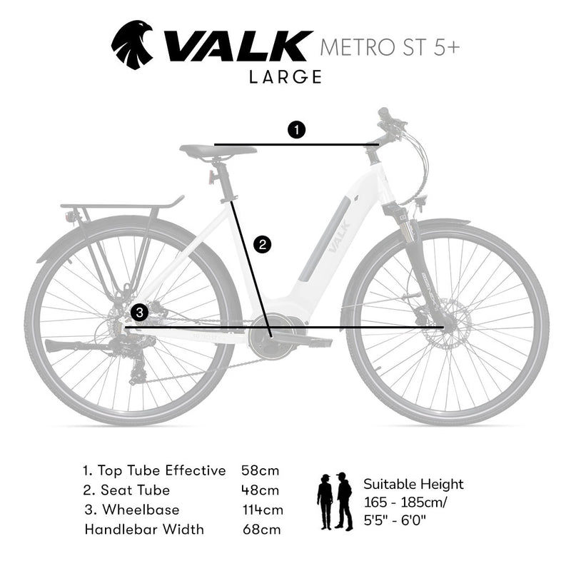 2023 Valk Metro ST 5 + Electric Bike, Mid-Drive, Step-Through, Large, White