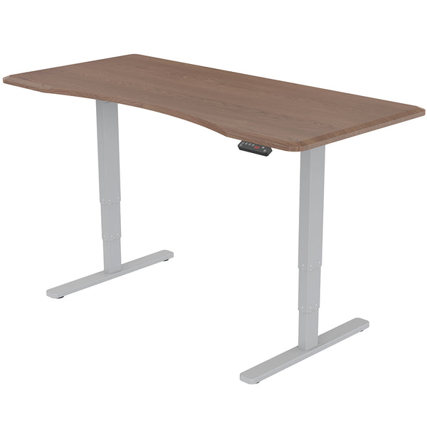 FORTIA Standing Desk, 160x75cm, 62-128cm Height, 2 Motors, 120KG Load, Walnut/Silver