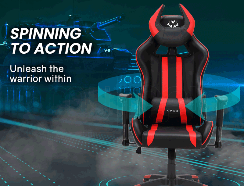 OVERDRIVE Diablo Reclining Gaming Chair Black & Red Office Computer Seat Neck Lumbar Horns