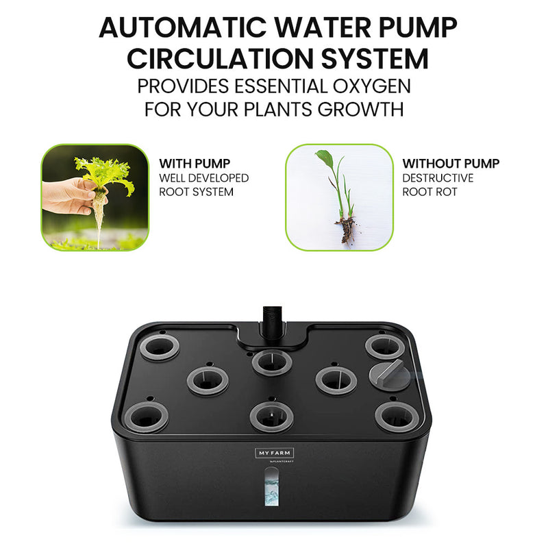 PLANTCRAFT 8 Pod Indoor Hydroponic Growing System, with Water Level Window & Pump, Black