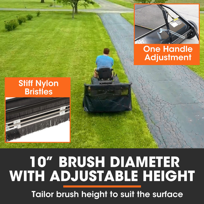 PlantCraft Lawn Sweeper 48" Wide, Tow Behind Leaf and Grass Clipping Collector, Universal Hitch for Ride on Mower, Garden Tractor