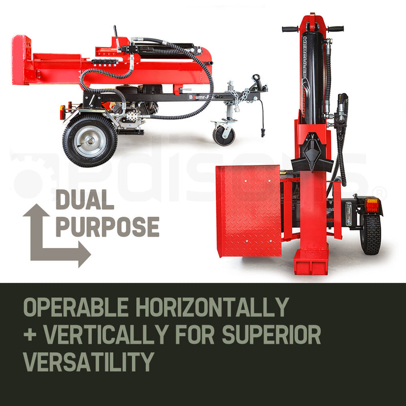 Baumr-AG 65 Tonne Petrol Hydraulic Wood Horizontal and Vertical Towed Log Splitter with Detachable 4-Way Wedge - HPS800
