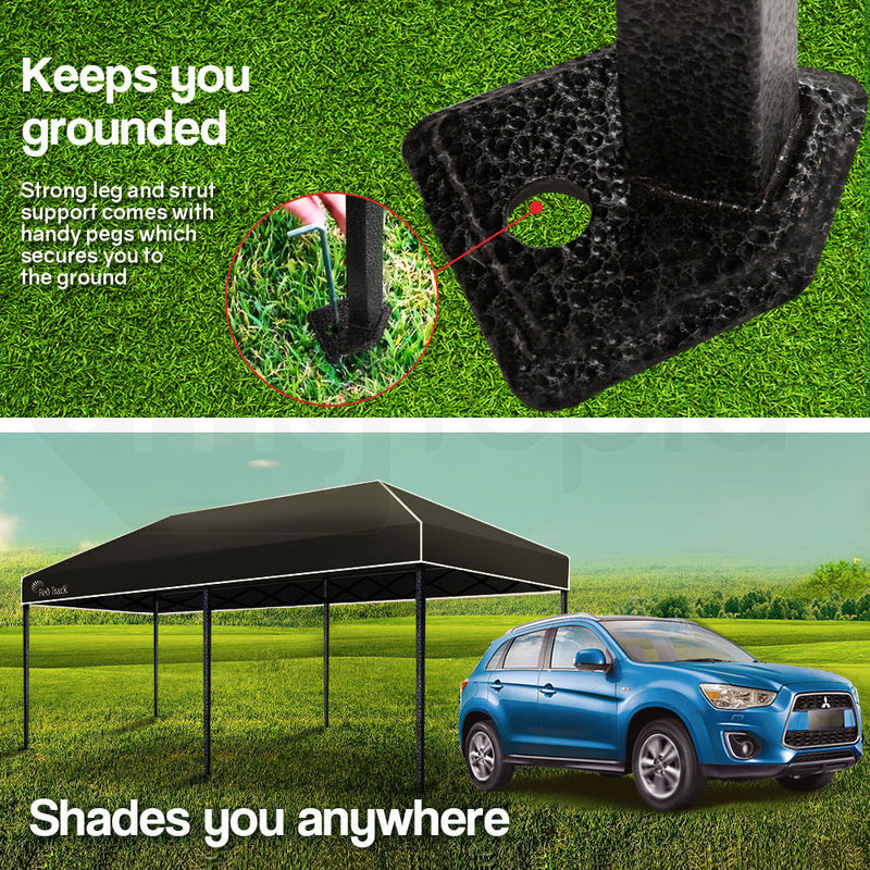 Red Track 3x6m Folding Gazebo Shade Outdoor Black Foldable Marquee Pop-Up