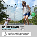 UP-SHOT 16ft Round Kids Trampoline with Curved Pole Design, Basketball Set and Sprinkler Accessory, Black and Orange