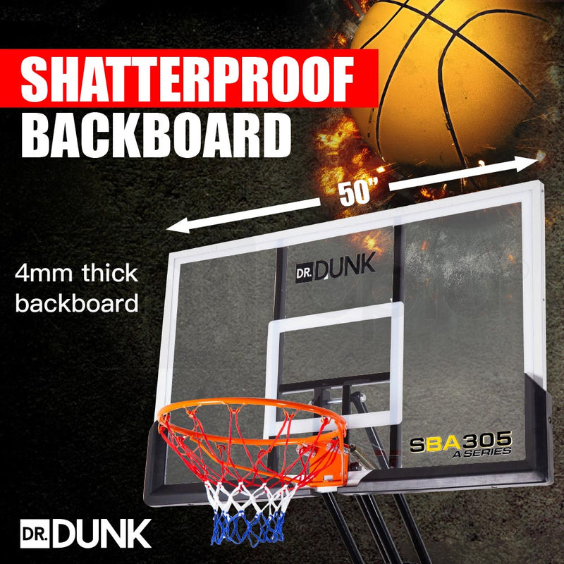 Dr.Dunk 3.05M Portable Basketball Hoop Stand System Height Adjustable Net Ring Rim Slam Backboard