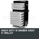 BULLET 15 Drawer Tool Box Storage Cabinet Chest Garage Trolley Mechanic Toolbox