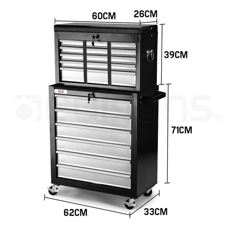 BULLET 15 Drawer Tool Box Storage Cabinet Chest Garage Trolley Mechanic Toolbox