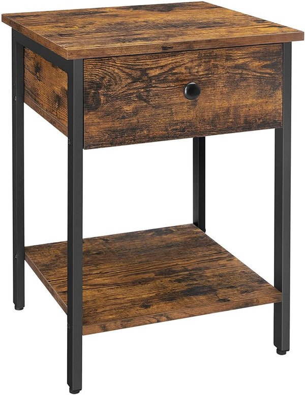 VASAGLE Nightstand Bedside Table Side Table with Drawer and Shelf End Table Bedroom Living Room Easy Assembly Steel Frame Industrial Rustic Brown and Black LET55BX