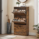 VASAGLE Shoe Cabinet 3 Tier Rustic Brown and Black LBC030X01