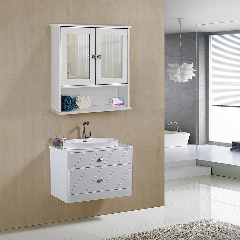 VASAGLE Wall Cabinet with 2 Mirror Doors White LHC002