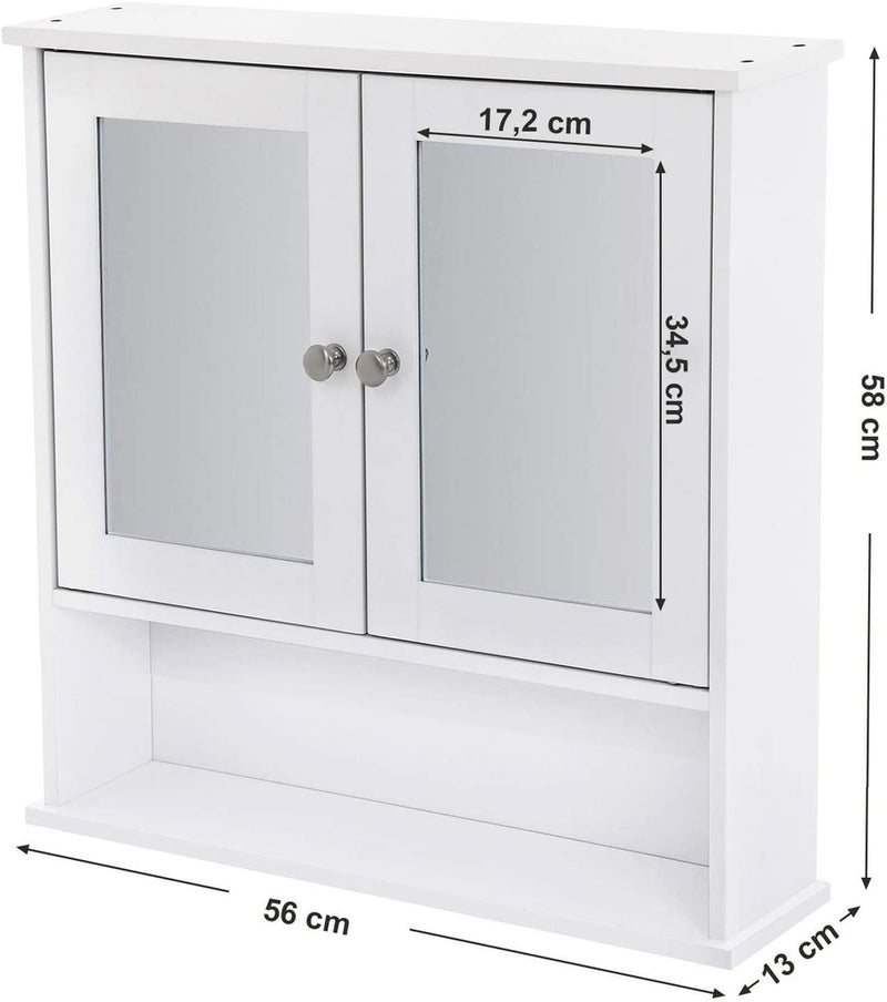 VASAGLE Wall Cabinet with 2 Mirror Doors White LHC002