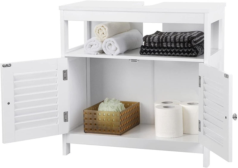 VASAGLE Under Sink Cabinet with 2 Doors Open Compartment White BBC02WT