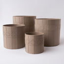 Tree Stripes Leather Look Cylinder Pot - Beige (Extra Large)