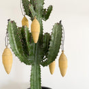 Tree Stripes Set of Six Decorative Festive Cones in Spicy Mustard