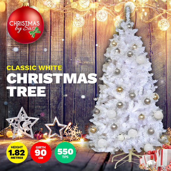 Christmas By Sas 1.8m White Pine Christmas Tree 550 Tips Full Figured Easy Assembly