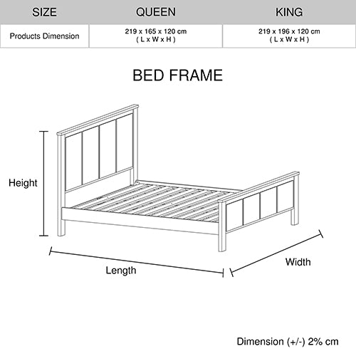 King Size Bed Frame with Solid Acacia Wood Veneered Construction in White Ash Colour