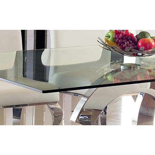 Dining Table in Crescent Shaped High Glossy Stainless Steel Base with 12mm Tempered Glass Top