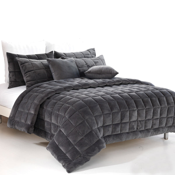 Alastairs Augusta Faux Mink Quilt / Comforter Set Charcoal Queen