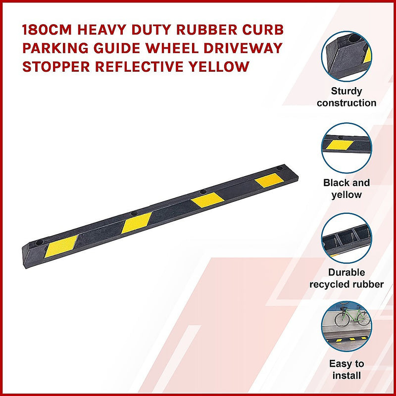 180cm Heavy Duty Rubber Curb Parking Guide Wheel Driveway Stopper Reflective Yellow