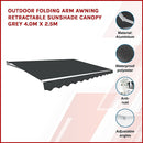 Outdoor Folding Arm Awning Retractable Sunshade Canopy Grey 4.0m x 2.5m