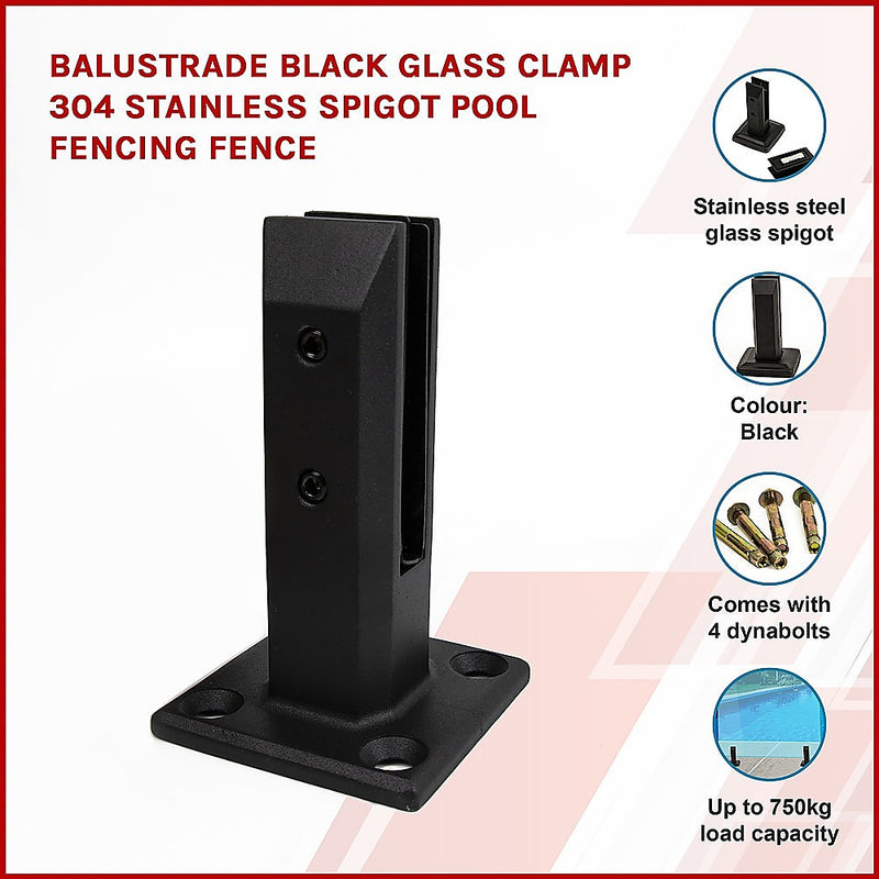 Balustrade Black Glass Clamp 304 Stainless Spigot Pool Fencing Fence