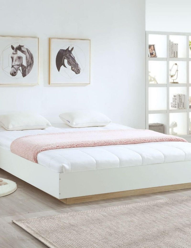 Aiden Industrial Contemporary White Oak Bed Base Bed Frame - Queen