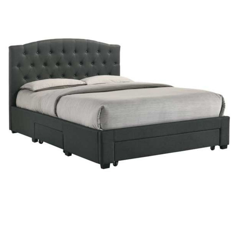 French Provincial Modern Fabric Platform Bed Base Frame with Storage Drawers Queen Charcoal