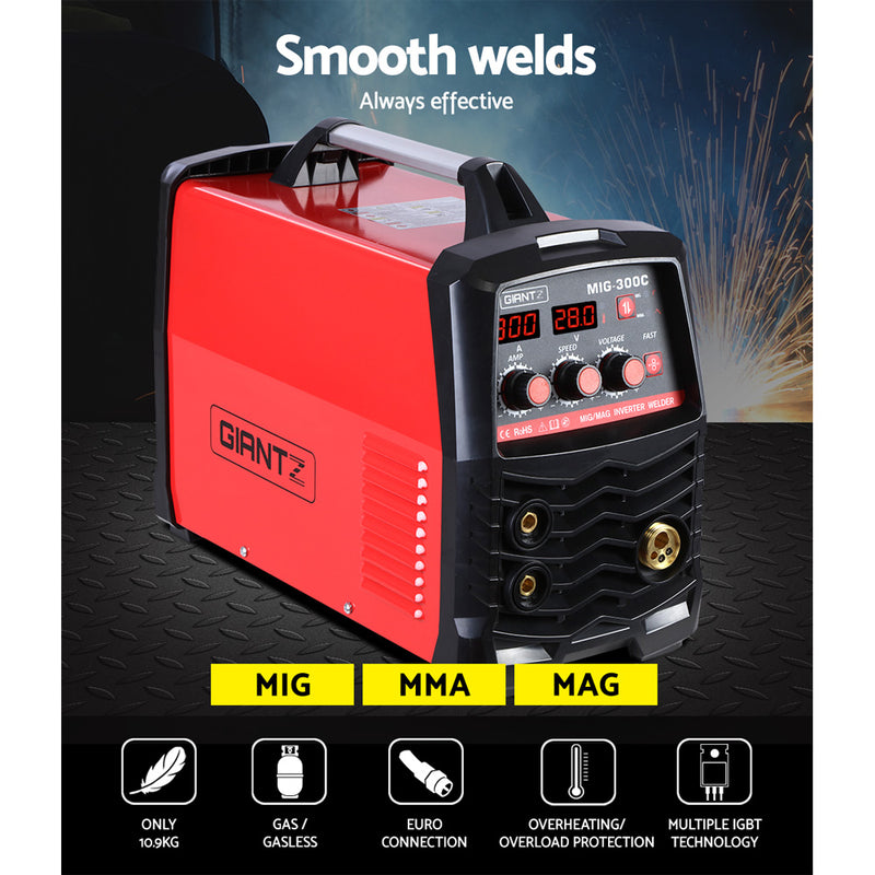 Giantz 300 Amp Inverter Welder DC MIG MMA Gas Gasless Welding Machine Portable