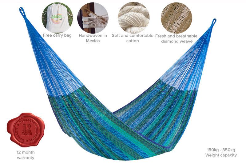 Single Size Mayan Legacy Cotton Mexican Hammock in Caribe Colour