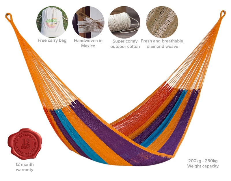 King Size Outoor Cotton Mayan Legacy Mexican Hammock in Alegra