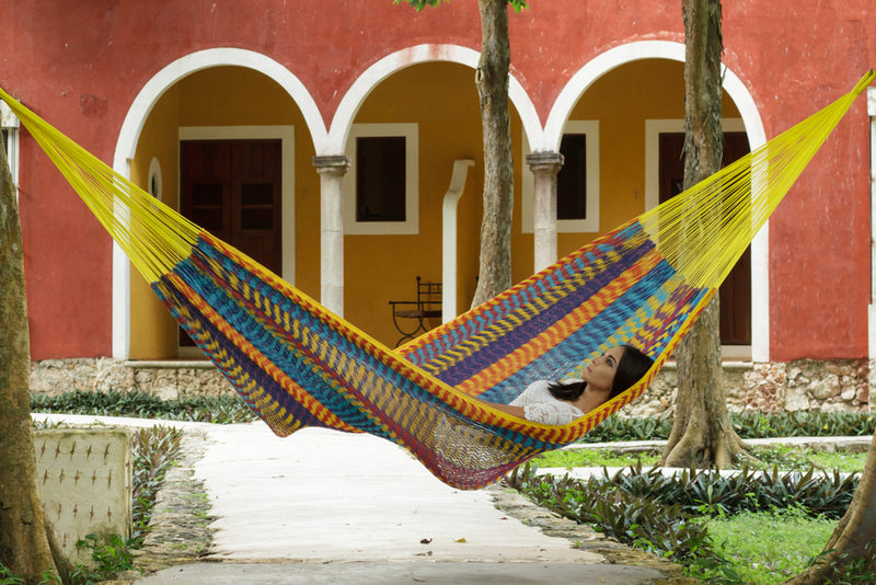 Queen Size Outoor Cotton Mayan Legacy Mexican Hammock in  Confeti