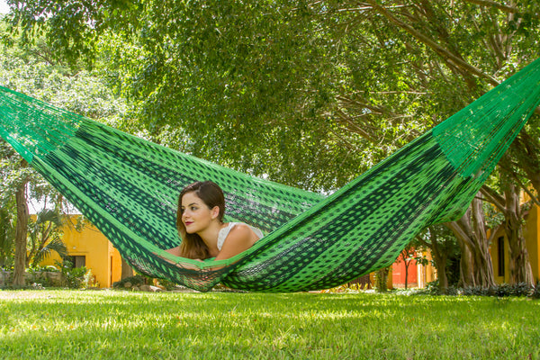 Queen  Size Outoor Cotton Mayan Legacy Mexican Hammock in Jardin
