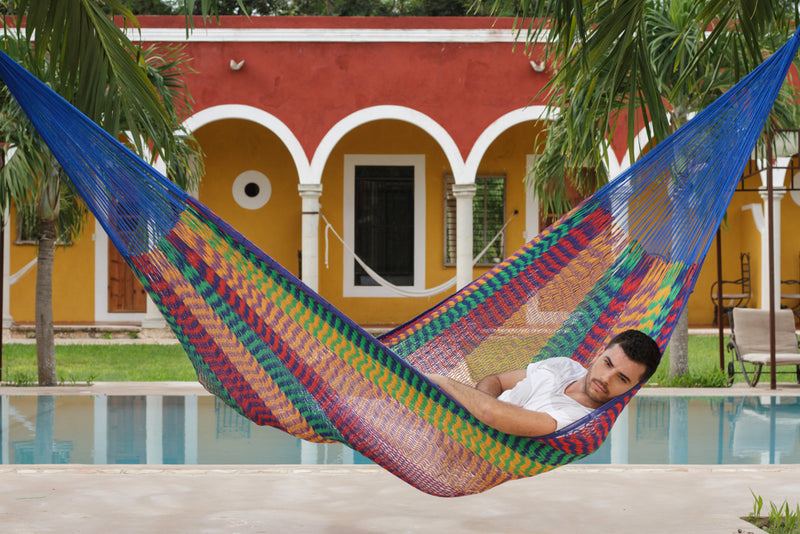 Queen Size Outdoor Cotton Mayan Legacy Mexican Hammock in Mexicana