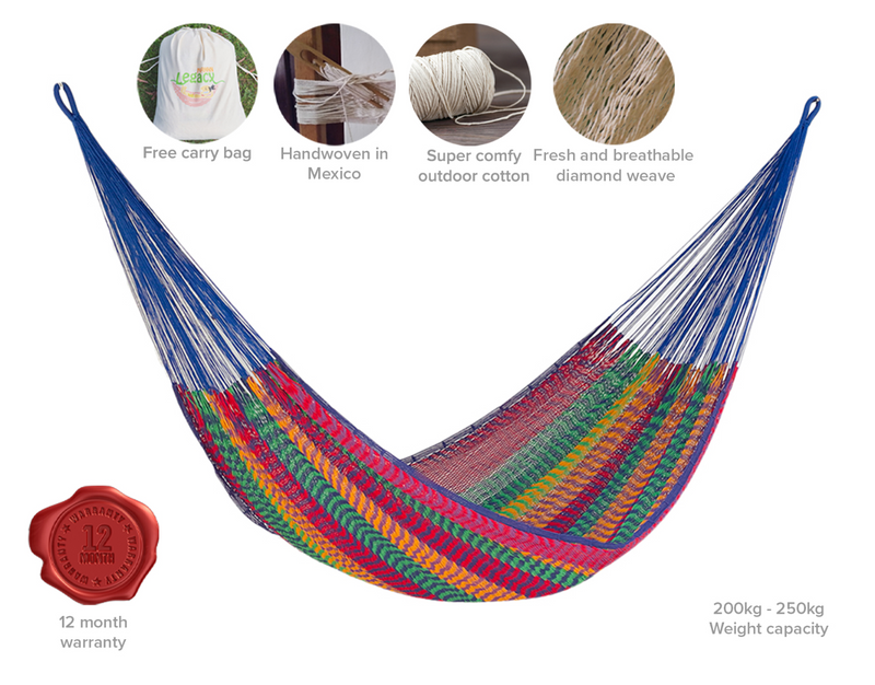 Queen Size Outdoor Cotton Mayan Legacy Mexican Hammock in Mexicana