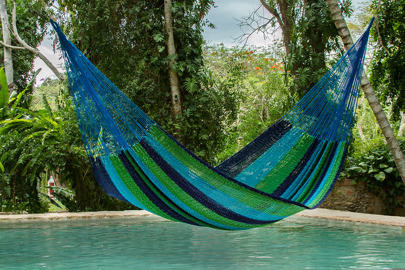King  Size Outoor Cotton Mayan Legacy Mexican Hammock in Oceanica
