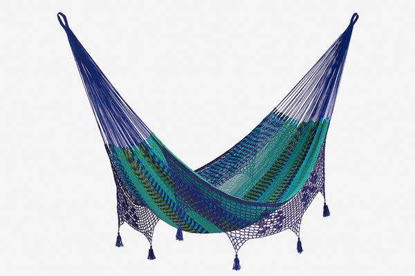 King Size Mayan Legacy Deluxe Outdoor Cotton Mexican Hammock  in Caribe Colour