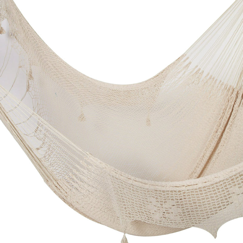 King Size Mayan Legacy Deluxe Outdoor Cotton Mexican Hammock  in Cream Colour