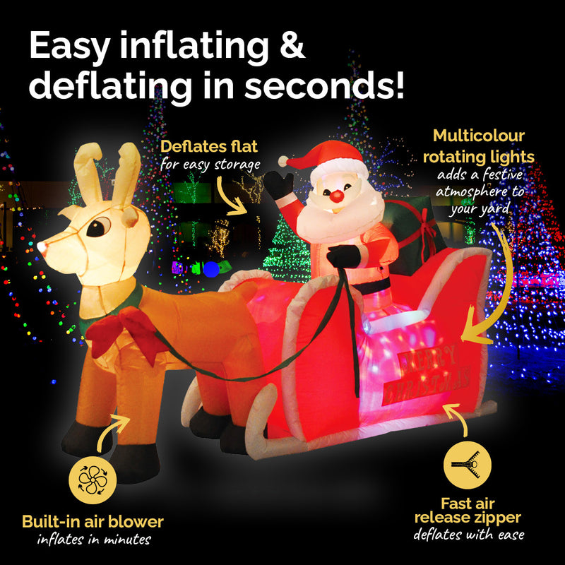 Christmas By Sas 1.2m Self Inflatable LED Santa Sleigh & Rudolph